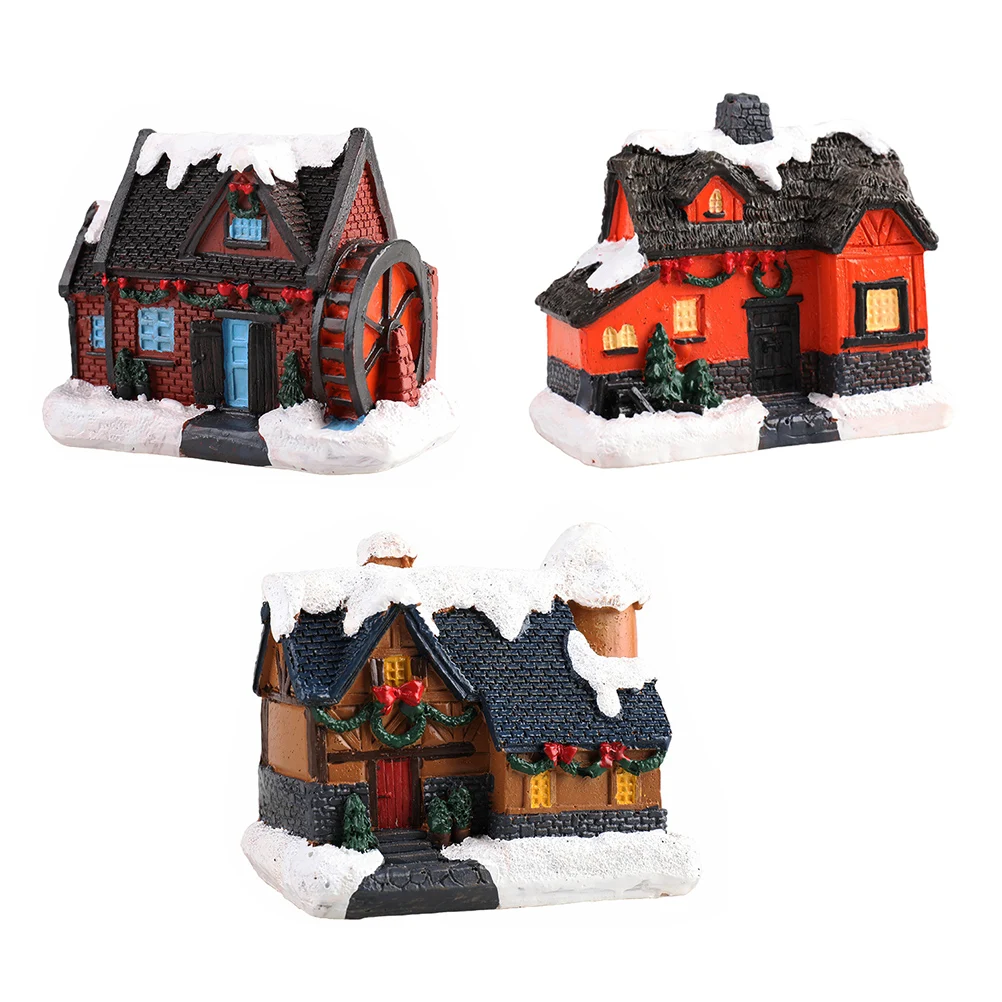 

3 Pcs Glowing House Decorations Miniature Christmas LED Xmas Shaped nament Festive Gifts Luminous Home Office Resin