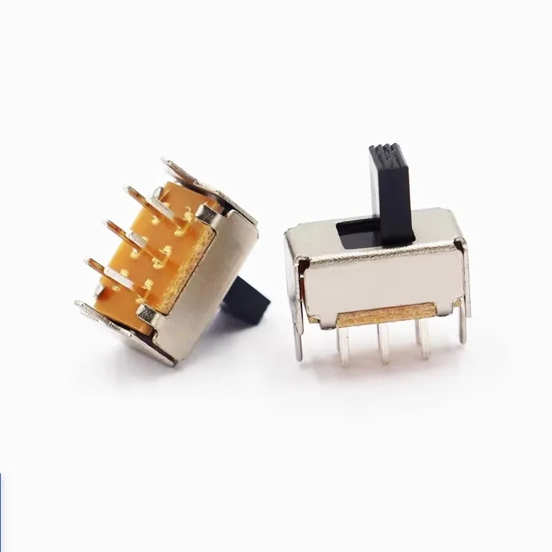 

5pcs/lot SS-22E01 2-speed 6-pin double-row vertical toggle switch 2 fixed feet 2P2T toy power slide switch