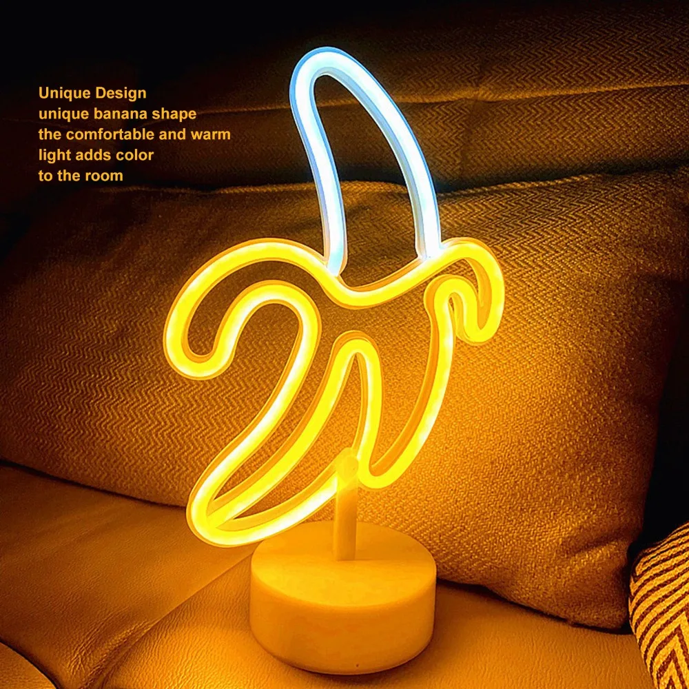 Vibrant Banana Shaped Neon Sign USB Battery Powered Yellow and White Light LED Neon Night Light Neon Lamp Wedding Decoration