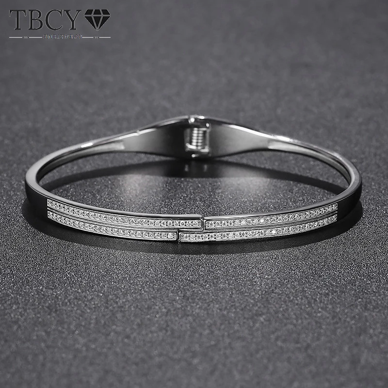 

TBCYD Full Moissanite Bangle For Women 925 Sterling Silver 18K White Gold Plated Diamond Handcuff Bracelets Fashion Fine Jewelry