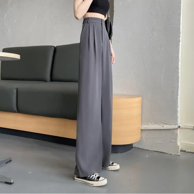 صيف 2024 المرأة فضفاضة السراويل الطويلة غير رسمية السيدات السراويل مريحة للتنفس Faionable عالية الخصر مستقيم الساق السراويل