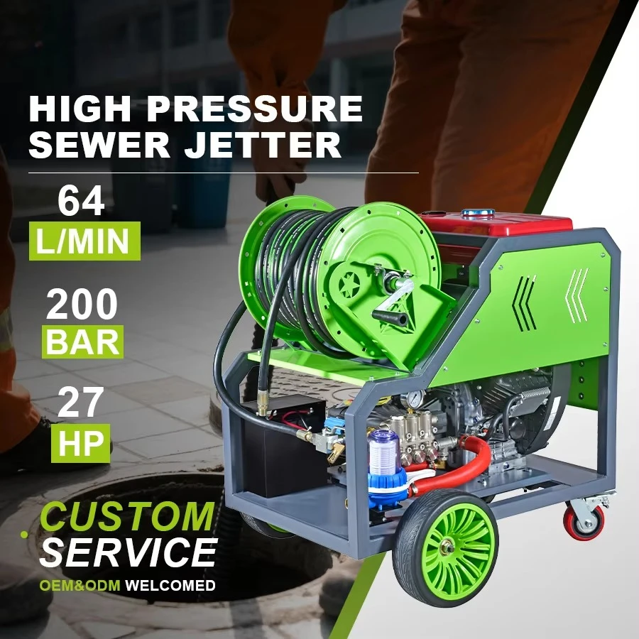 

Дизельный двухцилиндровый двигатель высокого давления 200 бар, машина для очистки канализационных труб с приводом 27 л.с., для 400 мм