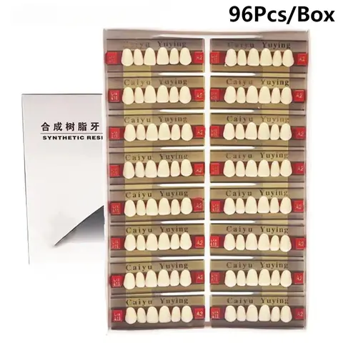 96Pcs/Box Dental Resin Teeth Denture Sets Upper Lower Anterior Posterior Synthetic Acrylic False Full Teeth Models Shade A2 A3