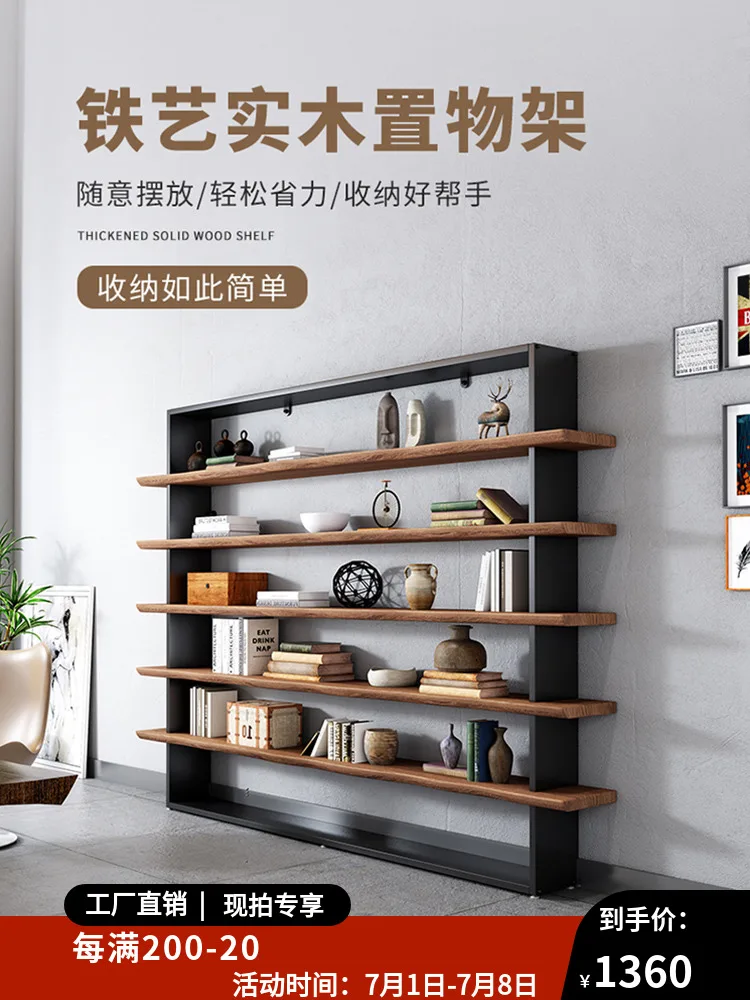 

Loft industrial wind wrought iron solid wood baffle bookshelf shelf floor to ceiling living room office storage shelf display