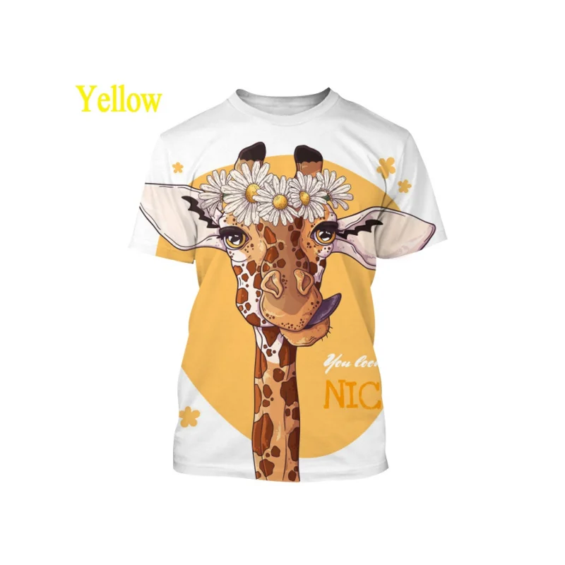 Summer Men\'S 3d Printed Giraffe Animal T-Shirt Fashion Casual O Collar Short Sleeve Street Funny Fun Loose Breathable Top