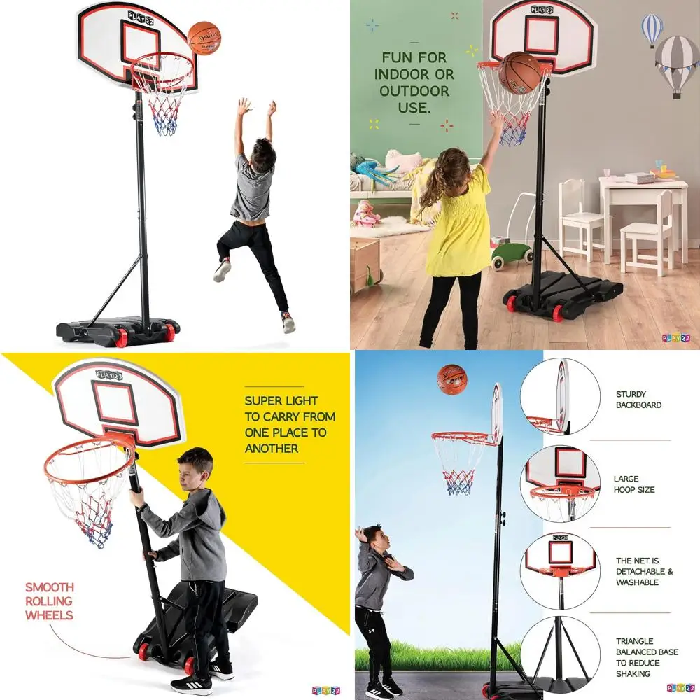 

Portable Basketball Goals for Youth, Teens, and Adults - Adjustable Height from 5 to 7 Feet, Stand and Back Included