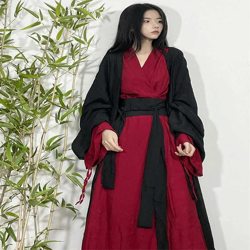 Han Element Kimono Big Sleeve Robe Women Men Unisex Clothing Red Black Hanfu Chinese Traditional Dress Stage Dance Performance