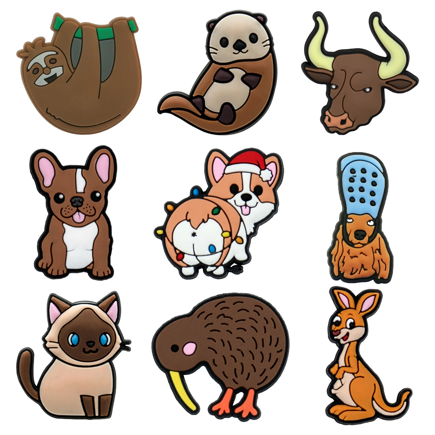 1/10pcs PVC Brown Animals Shoe Charms Sea Otter Sloth Shoe Decorations Accessories Dogs Cats  Kangaroos Clog Pin for Women Girls