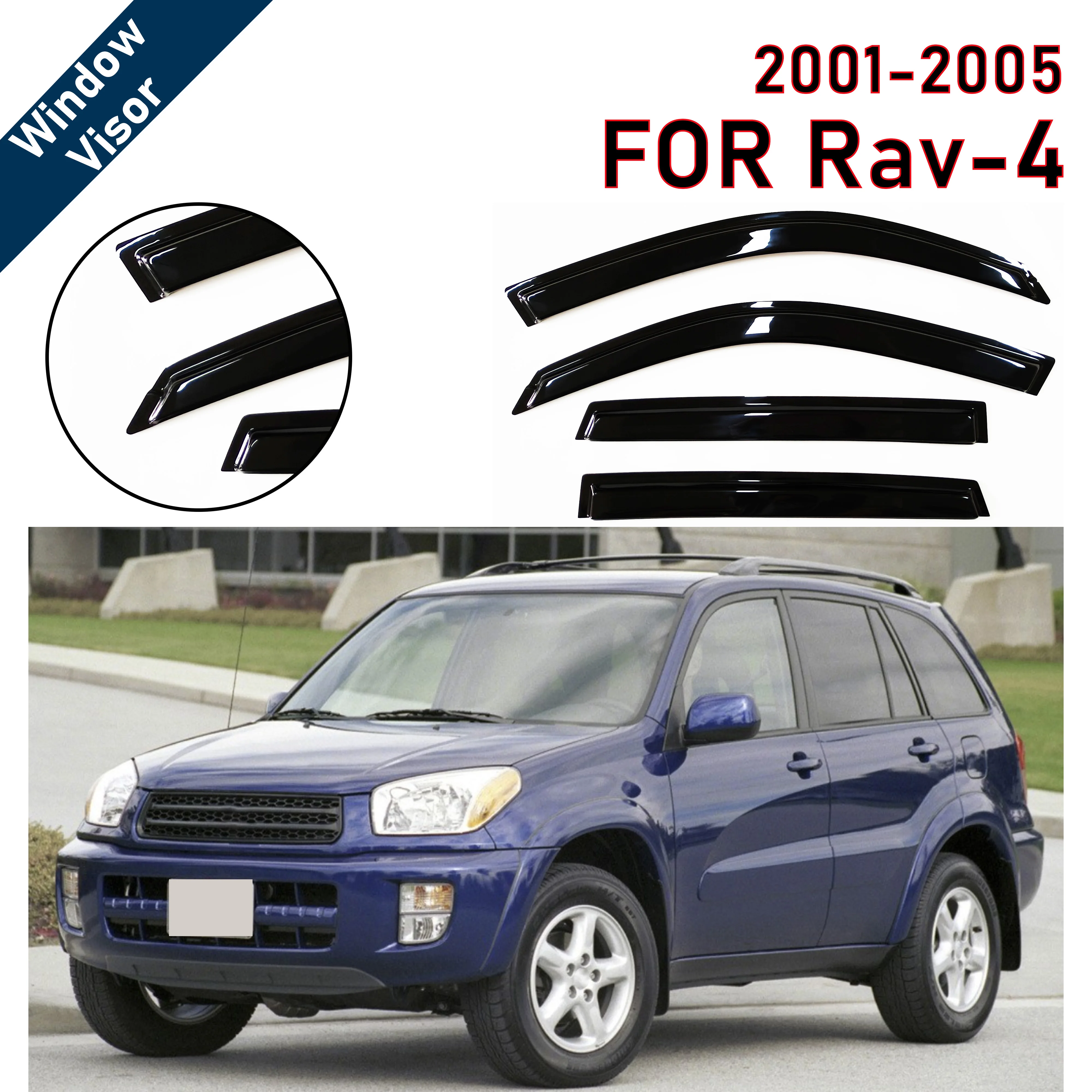 

Window Visor for Toyota RAV-4 2001-2005 5-Door SUV | 4pcs Rain Guard Wind Deflector | Car Weather Shield Accessory