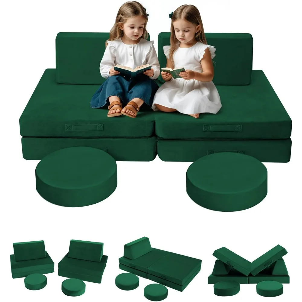 Modular children's sofa is suitable for game room, 8-piece folding baby sofa toy set, convertible foam sofa