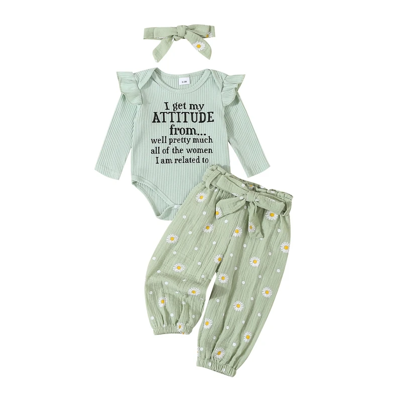 Ensemble de Vêtements pour Bébé Fille de 0 à 18 Ans, Tenue d'Automne, Barboteuse à Manches sulf, Pantalon Ceinture, Ensemble de Sauna, Vêtements pour Nouveau-Né, 3 Pièces