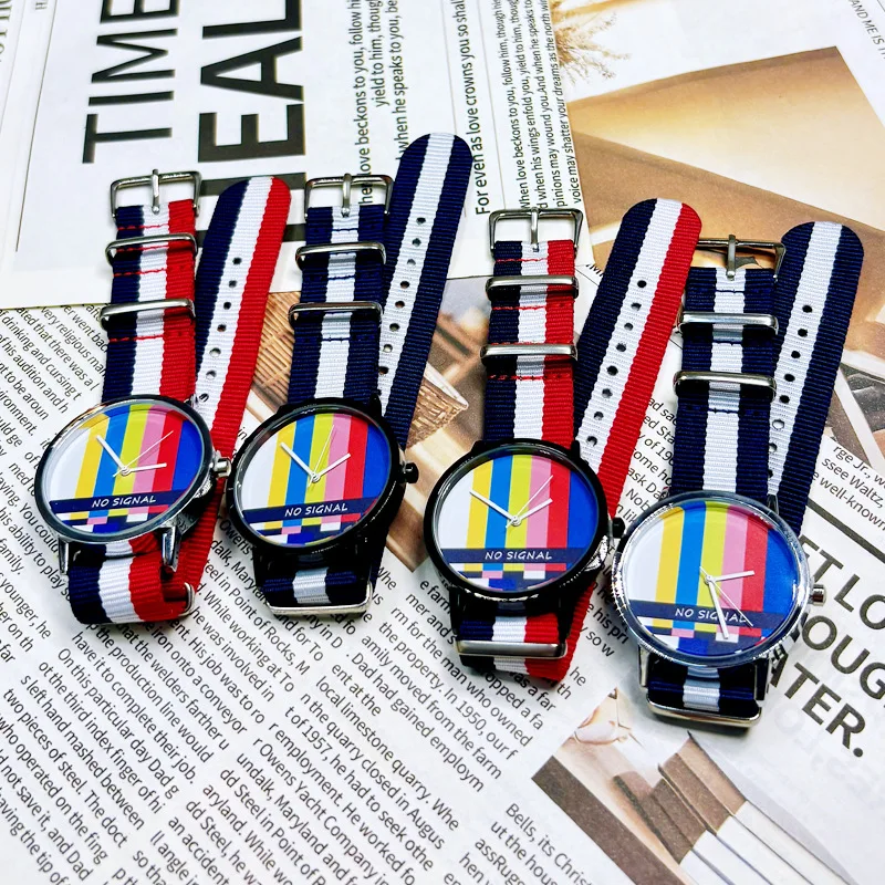 New Concept Color Striped Woven CanvasQuartz Watches Men  Personality Dopamine Style Hot Selling Creative Cool Wristwatch Clock