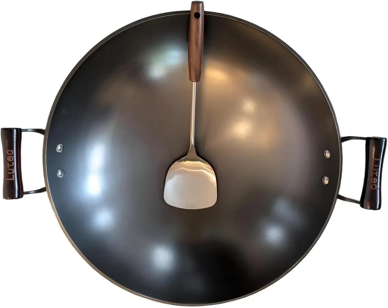 

Cast Iron Wok 18 Inch Round Bottom Uncoated for Open Fire, Stir Fry Pan with Lid and Spatula, 7-18 People