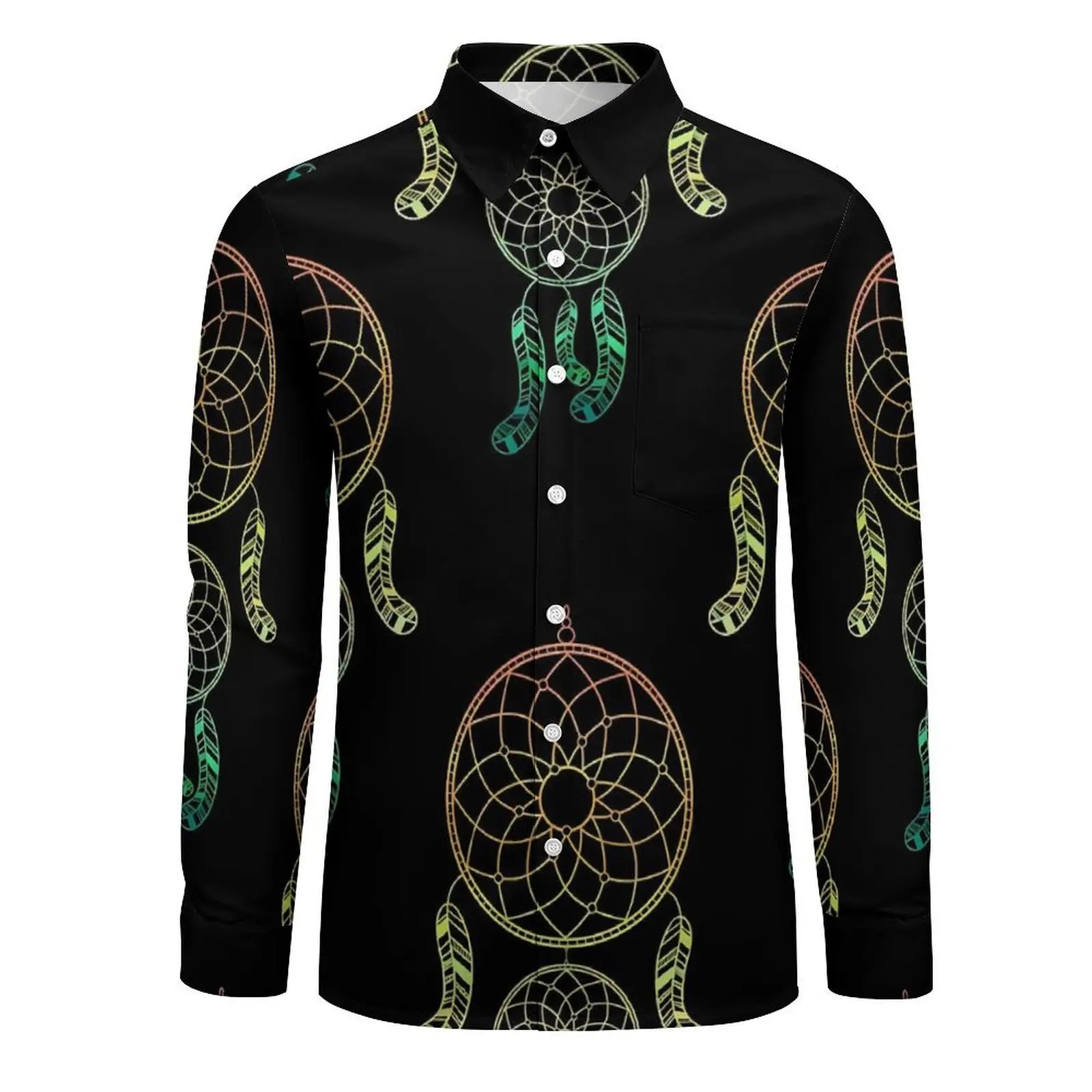 Boho Dream Catcher Casual Shirts Retro Print Vintage Shirt Autumn Breathable Oversized Blouse Man Long Sleeve Graphic Clothing