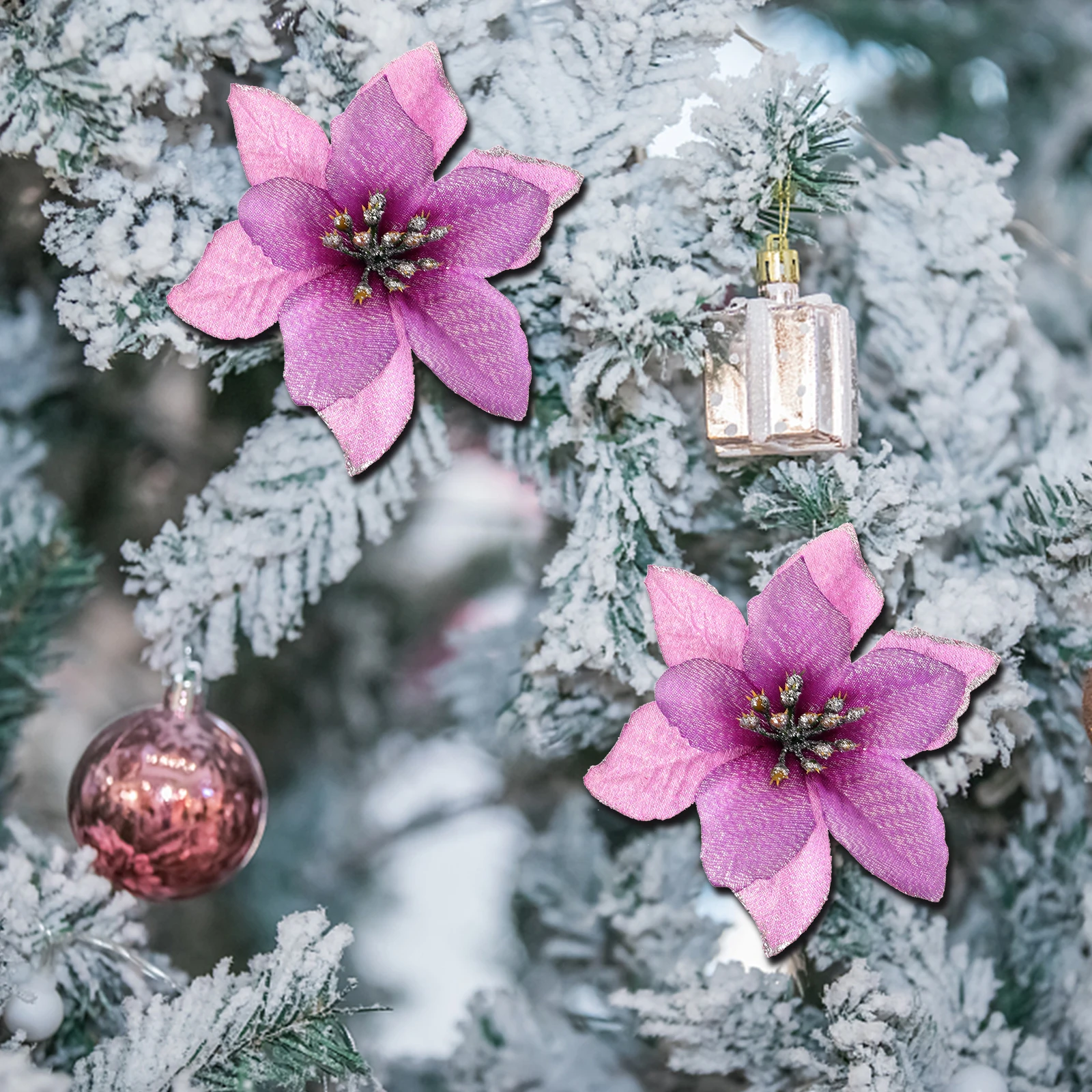 

8 Pcs Artificial Flowers Glitter Hydrangea Wedding Decorative Christmas Tree nament Fake Flowers Home