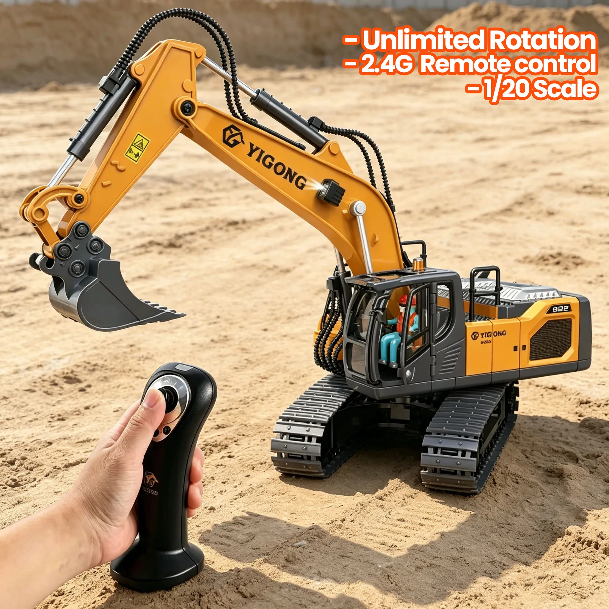 1/20 RC Excavator Car 2.4G Unlimited Rotation Remote Control Alloy Engineering Vehicle Truck Excavator Toys for Boys Kids Gifts