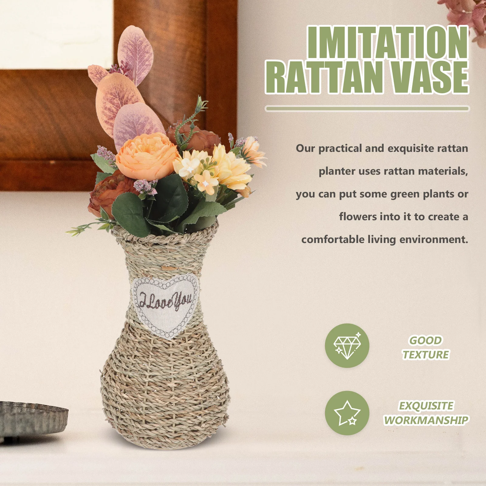 

Floor Vase Living Room Decoration Flower for Desktop Home Dining Table Centerpiece Rattan Plants