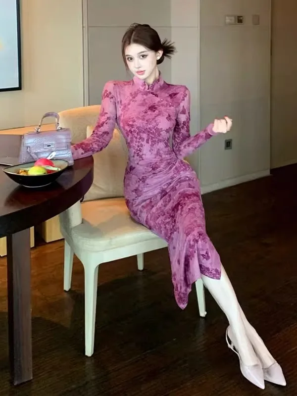 

Новая китайская модная облегающая длинная юбка с цветочной вышивкой, высокая талия, хлопок, зимний сезон, деловой стиль