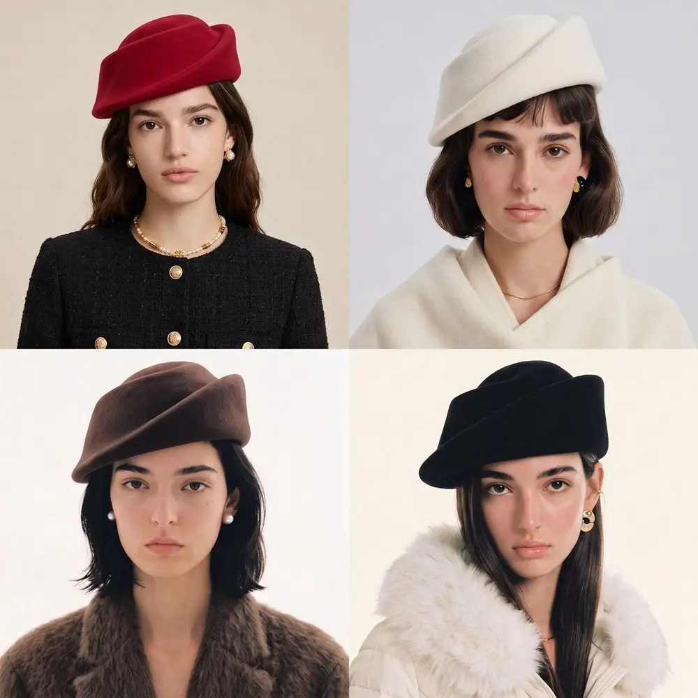 Uniform Stewardess Hat Hepburn Style Wool Pillbox Hat Elegant Fedoras Fedora Hat Solid Color Versatile Formal Hat Cocktail Event