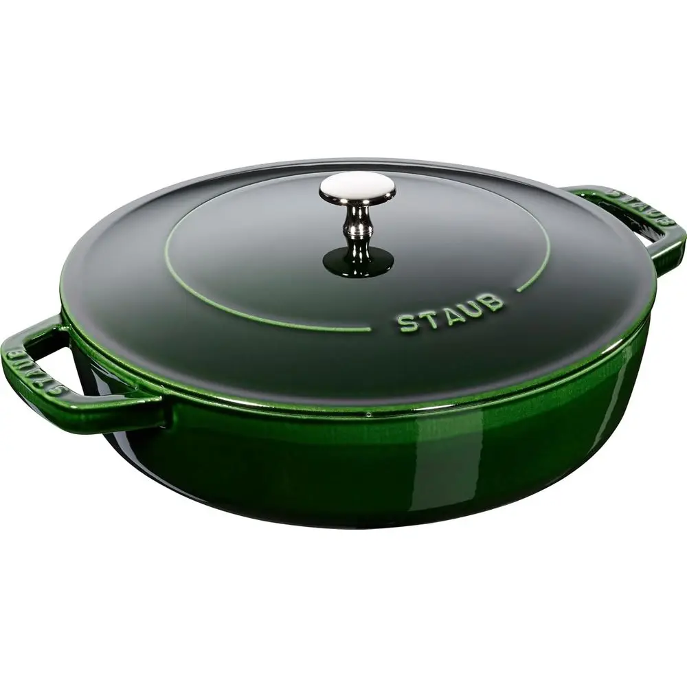 

Enameled Cast Iron Saute Pan, 11-inch, Basil Green, Large, Shallow, Induction-Ready, Authentic Japanese Sukiyaki Pan