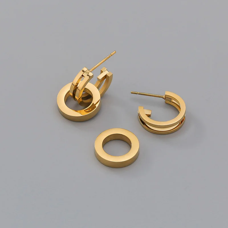 

Fashionable Simple Round Hollow Jewelry Ear Studs Stainless Steel 18k PVD Gold-plated Waterproof Colorfast Accessories Earrings