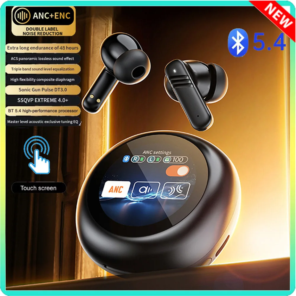 

Wireless ANC Bluetooth 5.4 Headphones LED Touch Screen Visible Earphones Wireless In-Ear ENC Active Noise Cancellation Headset