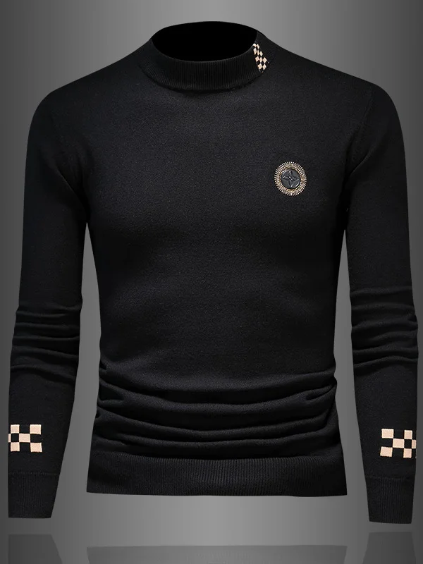 

Men's Faionable round Ne Thiened Winter Woolen Sweater Embroidered Floral Pattern Casual Knitted Base Layer Sweatirt