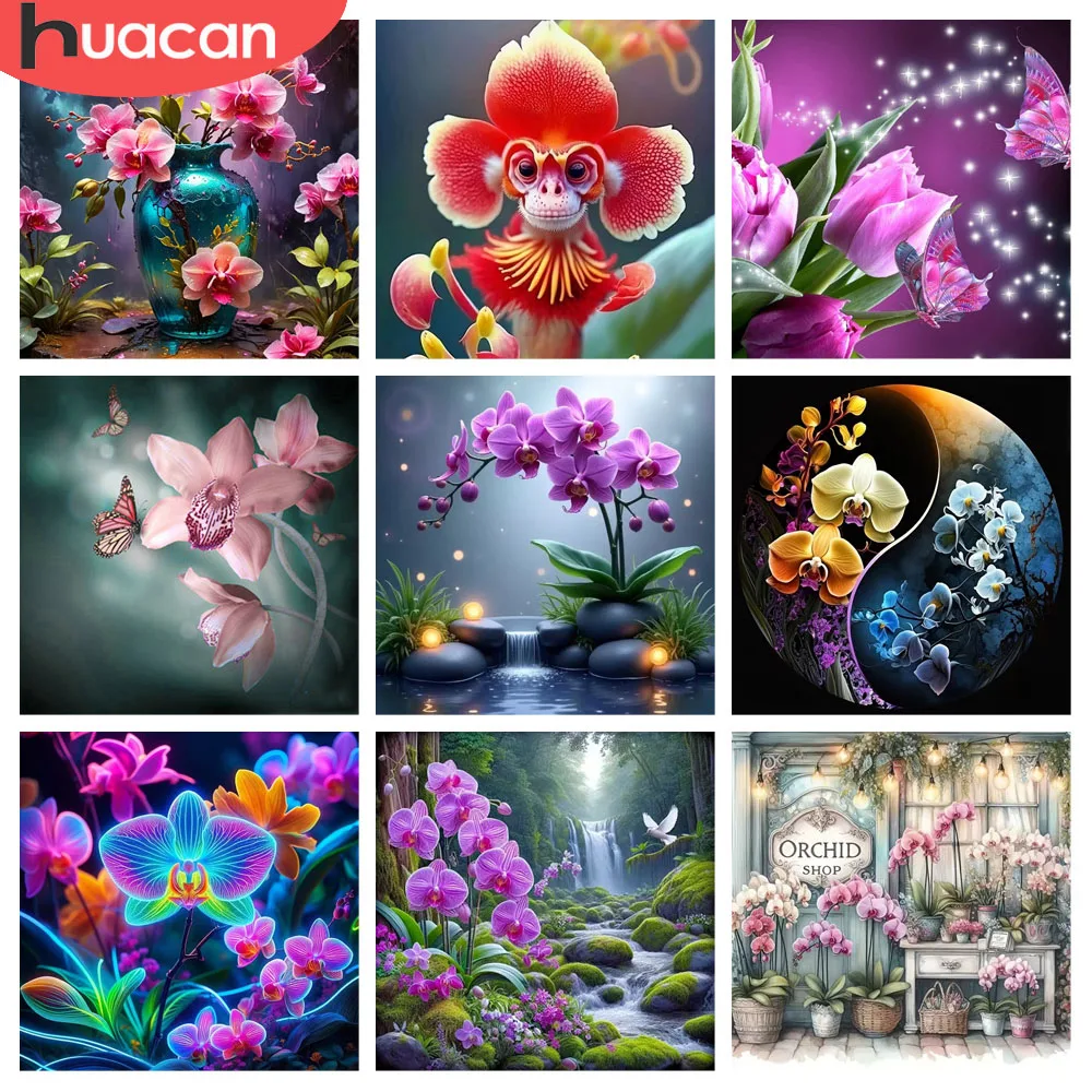 HUACAN 5D Diamant Malerei Orchidee Blume Mosaik Floral Wand Dekoration Wohnzimmer Handgemachte Diy Voll Platz Runde Diamant