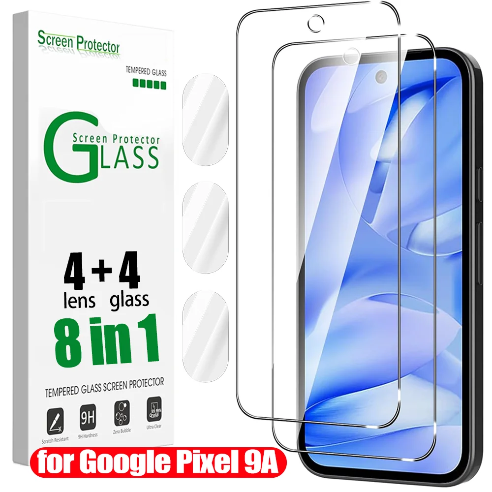 8pack Tempered Glass for Google Pixel 9A Front Films Camera Lens Screen Protector for Google Pixel 9A HD Anti-scratch Glass Film