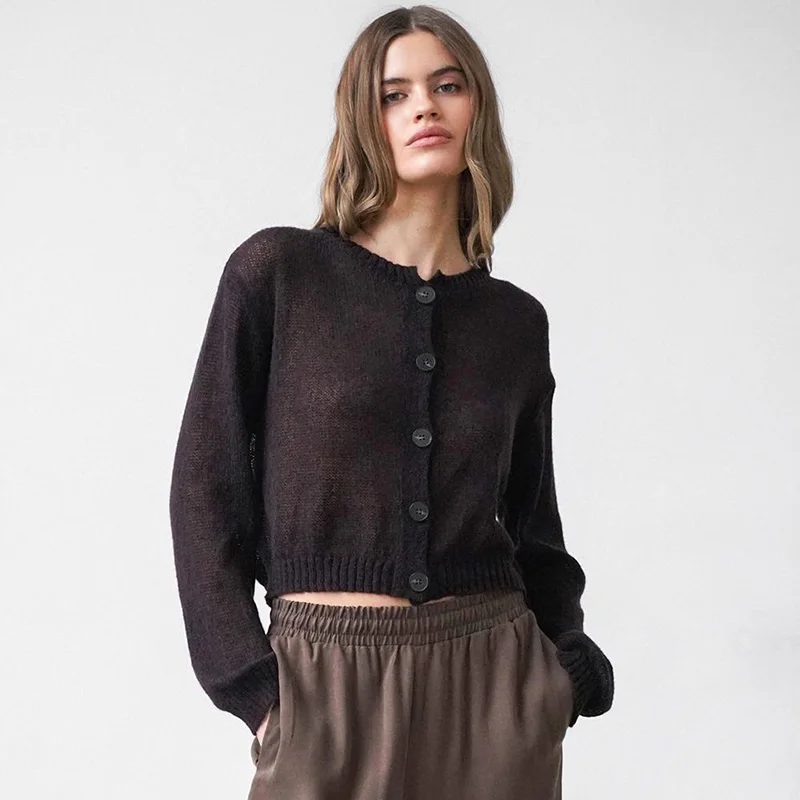 Tornova Casual Hollow Knitted Cardigan Women's Sexy See Through Thin Sweater Coat Solid Long Sleeve O neck Lady Fashion Outwear