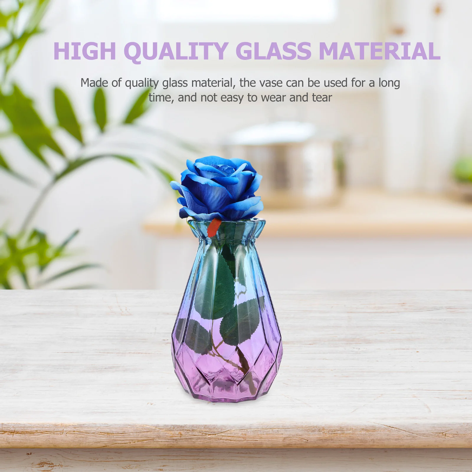 

2Pcs Glass Flower Vase Gradient Colorful Smooth Lines Desktop Decorative Hydroponics Floral Container Office Bedroom Ornament