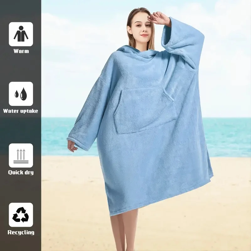 Mutao Surf Poncho Wickelmantel, Unisex-Bademantel mit Kapuze, superweicher Wickelhandtuch mit Tasche und Kapuze