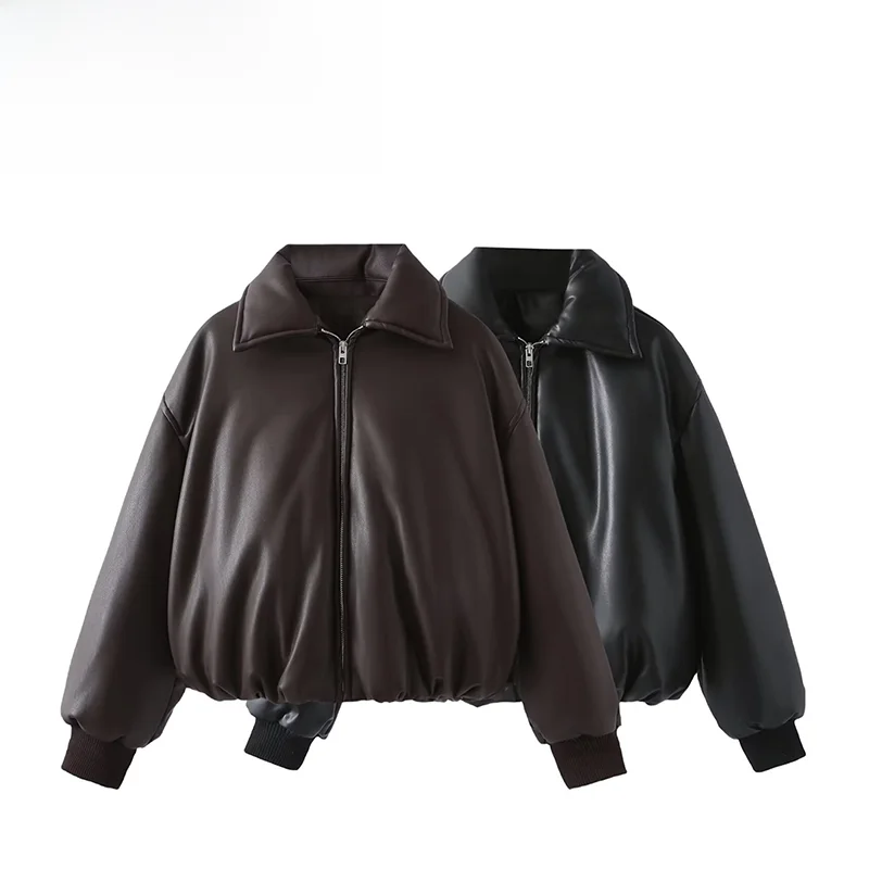 

Модная утепленная куртка из протеиновой кожи и хлопка для женщин, в уличном стиле, с длинными рукавами, молодежная повседневная одежда, осенние новинки