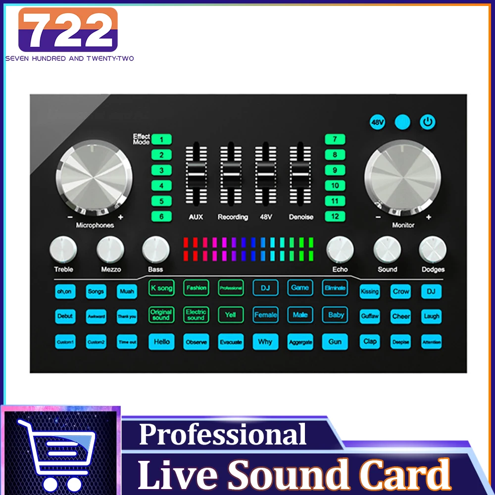 A2 Soundcard live Sound Card Bluetooth-compatible Mixer Audio Professional Adjustable Volume Audio for Music Recording Karaoke