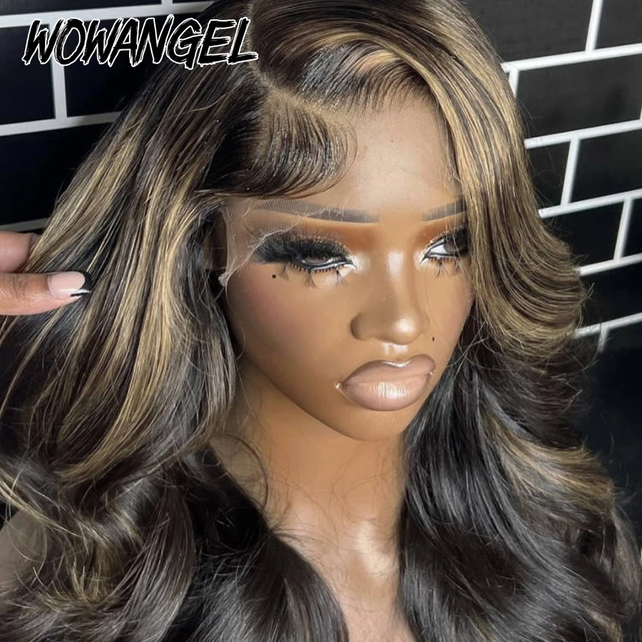 Wow Angel 1BJ27# Highlight Body Wave 13X6 HD Lace Front Wigs Pre Plucked Skinlike 13x4 HD Lace frontal human hair wig For Woman