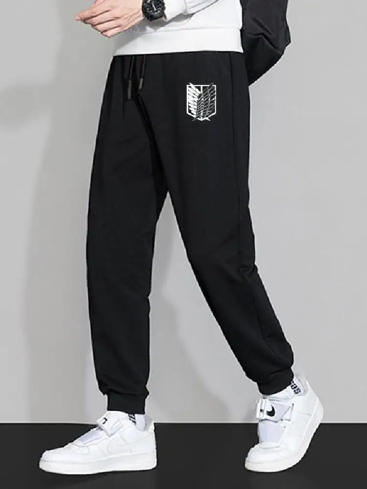 進撃の巨人-メンズ-カジュアル-スポーツパンツ-ブラック-ロング-スウェットパンツ-ルーズフィット-ティーンエイジャーと中学生向け-春秋スタイル
