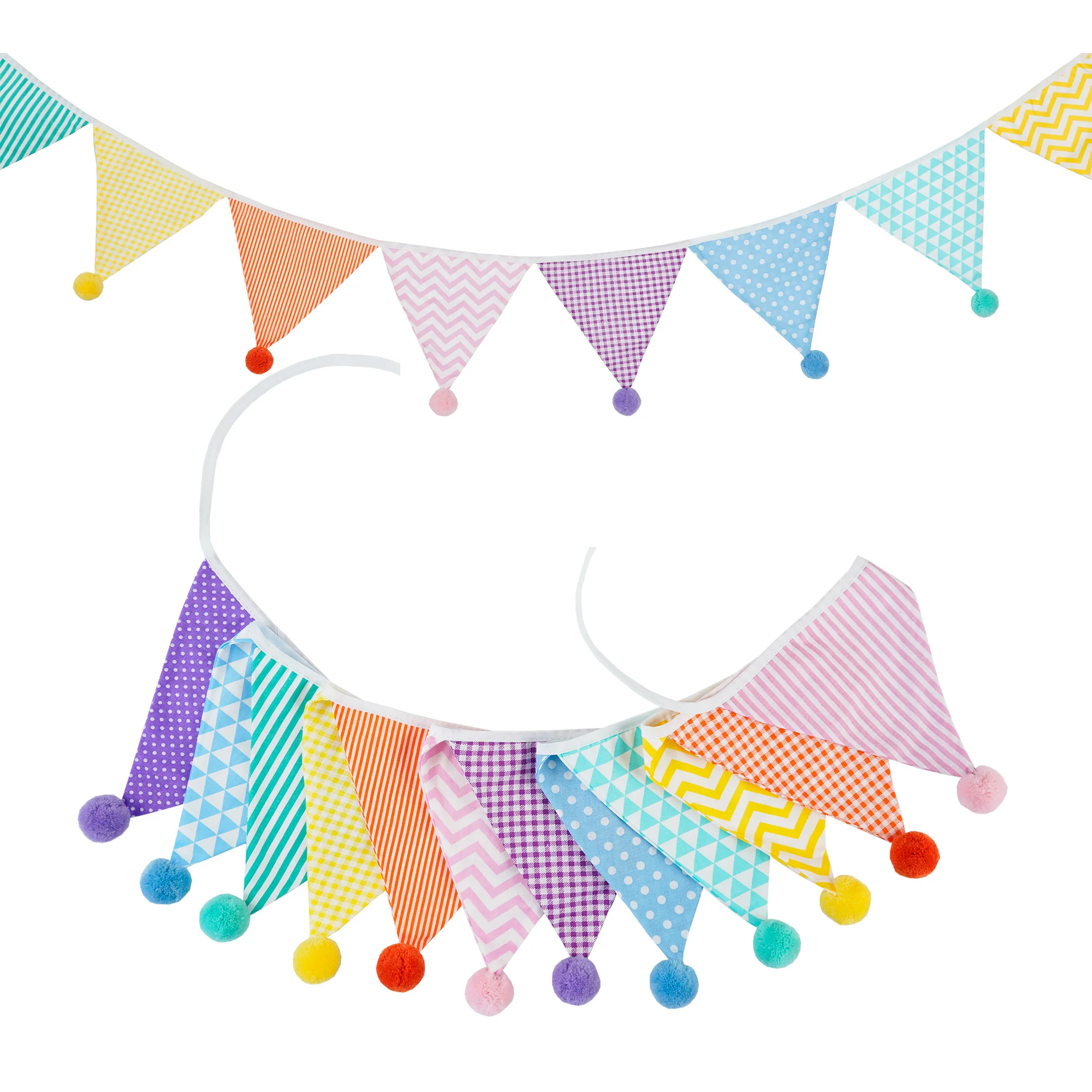 3,2 m Vintage-Blumenstoff-Wimpelkette, 12 Wimpel-Flaggen mit Kugeln, Hochzeit, Party, Dekoration, Banner, Zuhause, Babyparty, Karneval, Girlande – Detail 8