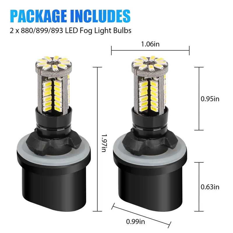 Lâmpadas LED para carros, luzes de nevoeiro, lâmpada de condução, luzes altas, fonte de luz branca, 882, 885, 890, 891, 892, 893, 899, 6000K, 2pcs