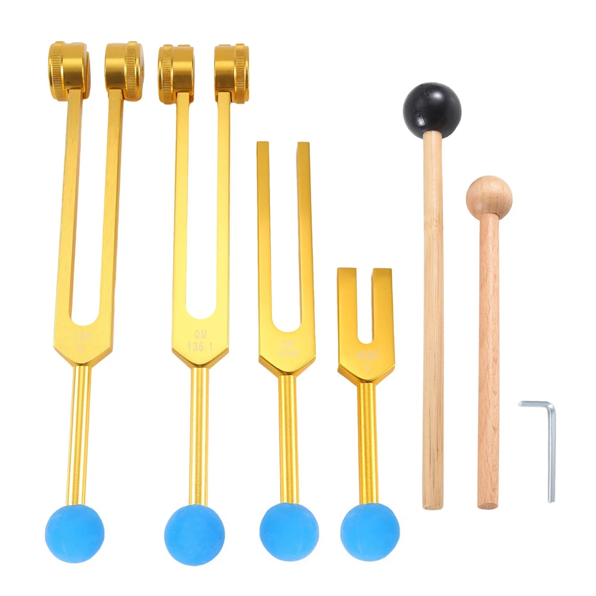 4Pcs Tuning Fork Set(128Hz, 136.1Hz, 528Hz, 4096Hz), for Healing Chakra,Sound Therapy,Reliever Stress,Gold