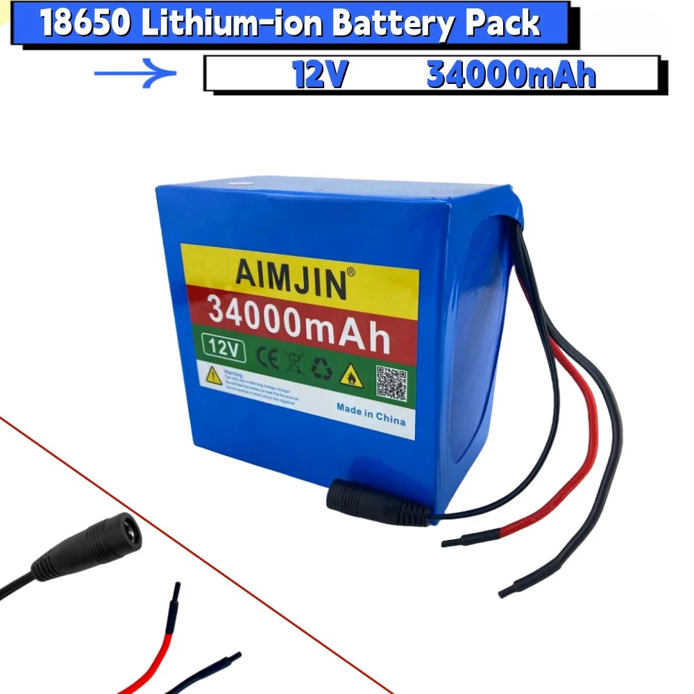 3S12P 12V 34000mAh Rechargeable Li-Ion Battery Pack, for LED Lamp Light Solar Street Light Backup Power etc with Charger