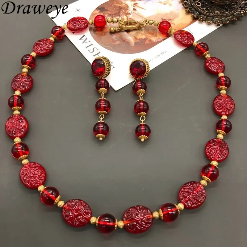 

Draweye Red Necklaces for Women Vintage Medieval Style Fashion Luxury Collares Para Mujer Geometric Elegant Hyperbole Jewelry