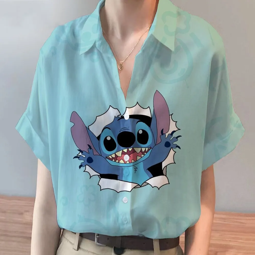 2024 Summer Women's New Disney Brand Stitch And Mickey Anime Harajuku Short Sleeve Shirt Fashion Casual Women's Kawaii Tops