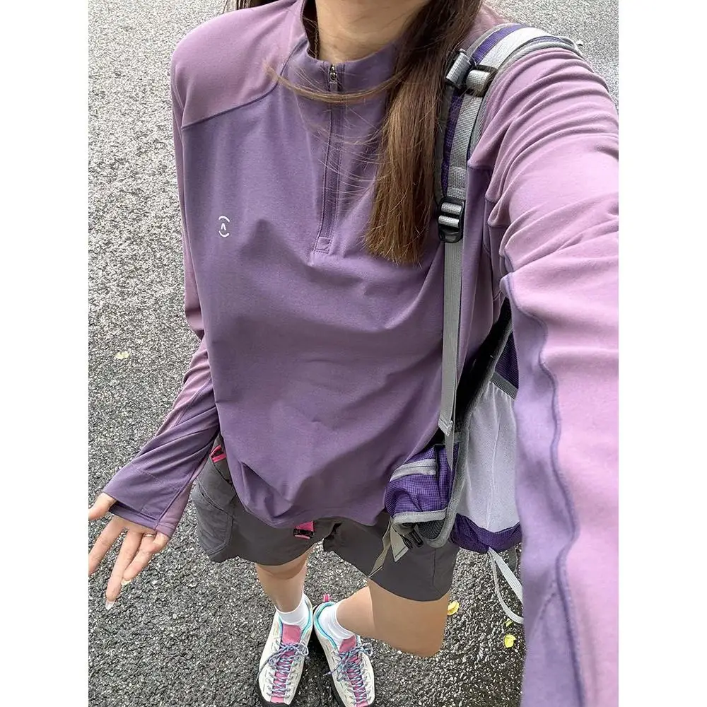 紫 f ジッパー Qui Dry 薄手 ロング Sve アウトドア サイクリング ウェア レディース 夏 T-irt カップル スポーツ トップ