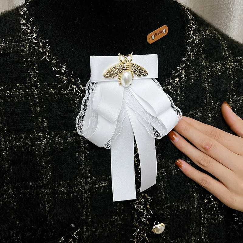 

Женские галстуки-бабочки с жемчугом и пчелой, ленты ручной работы, аксессуары, корейский милый костюм, наряд JK, униформа в студенческом стиле, воротник рубашки, цветы