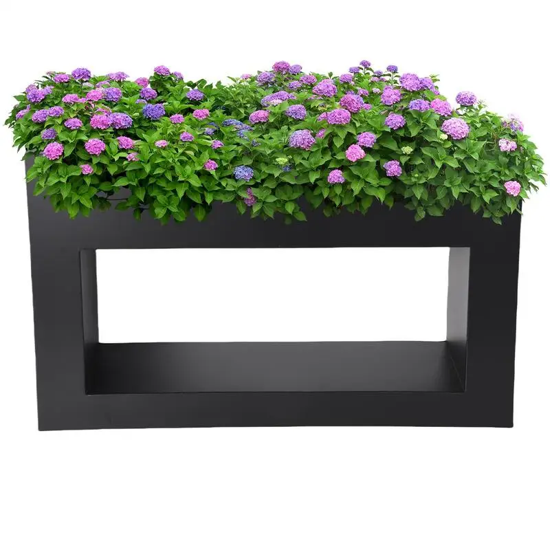 Rectangular Planter Box Heavy Planter Rectangle Garden Beds Metal Black Long Planting Box For Balcony Yard Porch Business Street