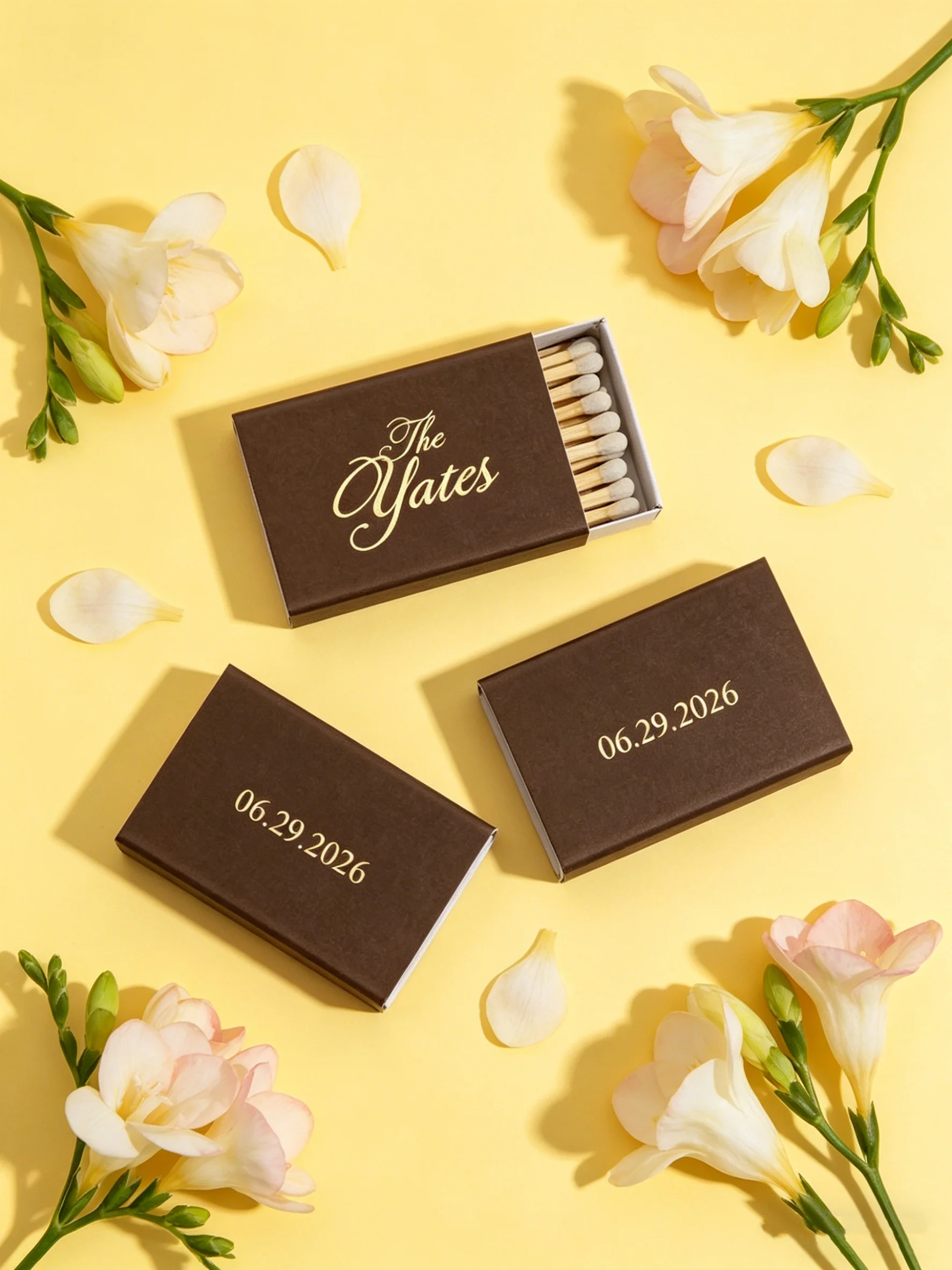 Cajas de cerillas personalizadas con estampado en lámina, cerillas personalizadas para bodas, fiestas y recuerdos de eventos