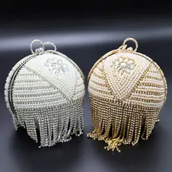 KHNMEET Luxury Ball Bags Designer tote Women Bags Red Blue Pearl Crystal Handbags Tassels Shoulder Bags