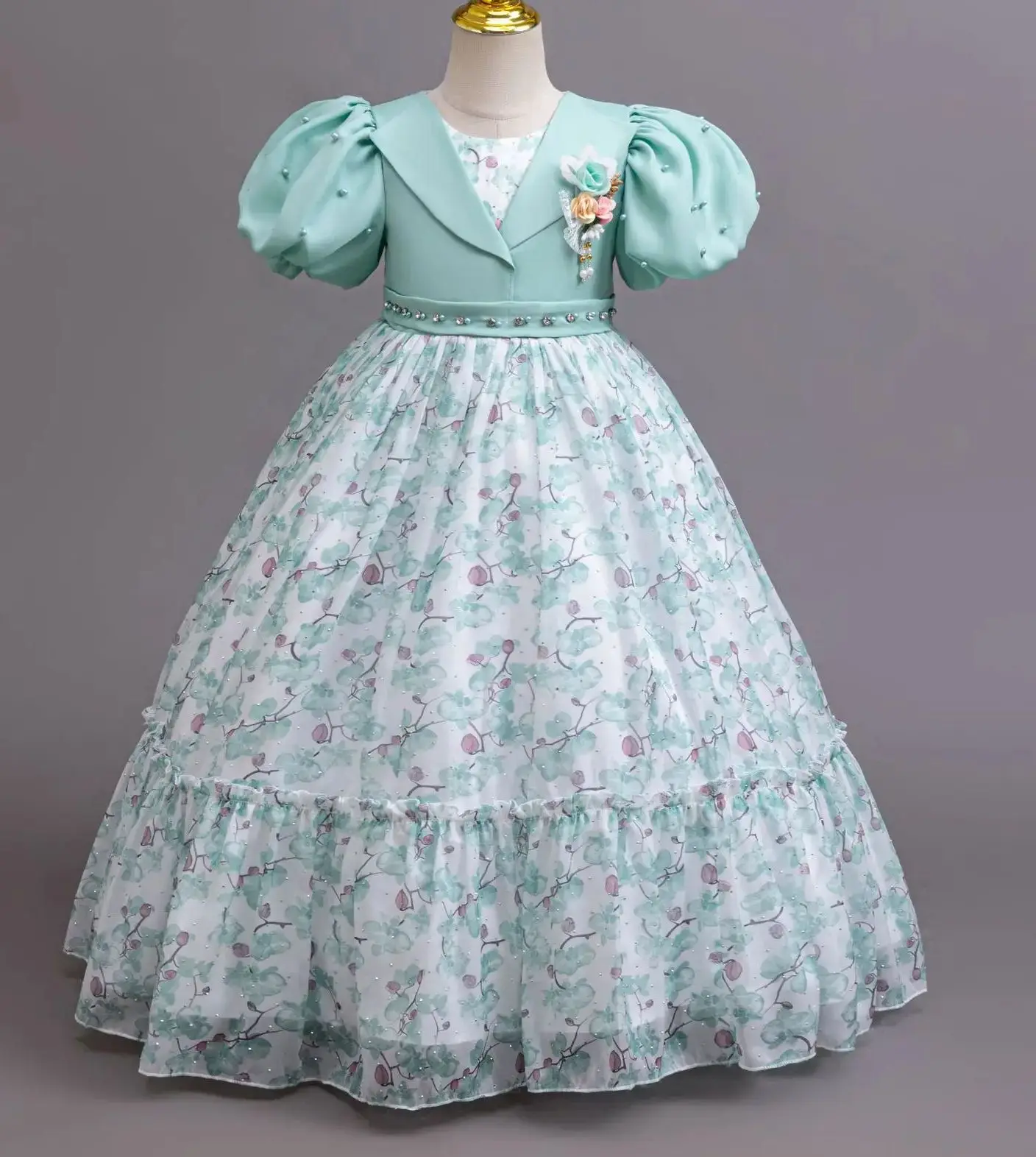 

Новое шифоновое детское платье с принтом для девочек, рождественские платья для девочек, девчачья церемониальная одежда от 4 до 12 лет