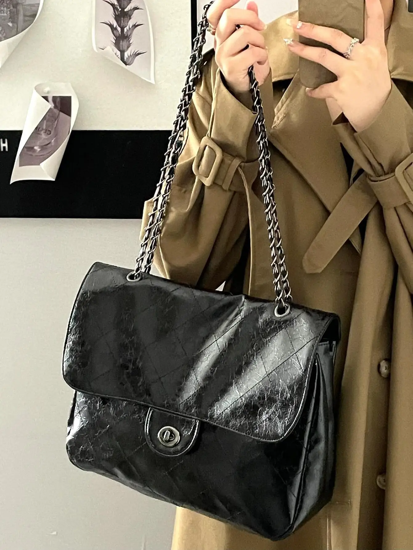

Large Capaci Embroidered id Women's Bag Casual Sle Crossbody Single oulder Retro Chain Bag Soft Handle Polyester