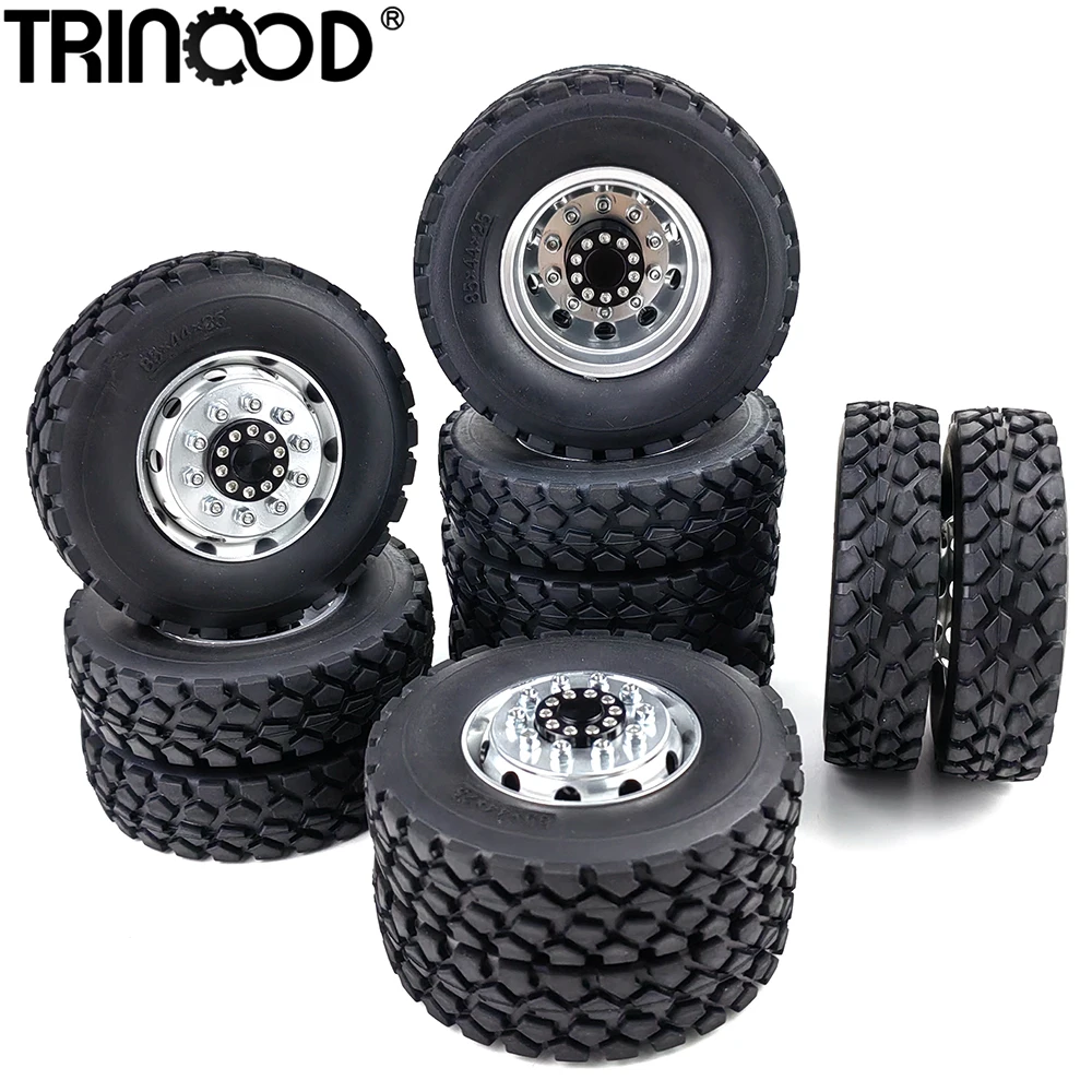 TRINOOD Front & Rear Wheel Tires Complete Set Metal Wheel Hub Rubber Tyre 22-25mm for 1/14 Tamiya RC Tractor Truck Car Parts